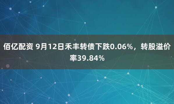 佰亿配资 9月12日禾丰转债下跌0.06%，转股溢价率39.84%