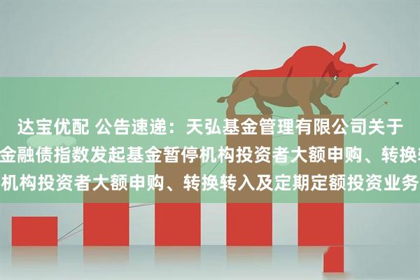 达宝优配 公告速递：天弘基金管理有限公司关于天弘中债1-5年政策性金融债指数发起基金暂停机构投资者大额申购、转换转入及定期定额投资业务